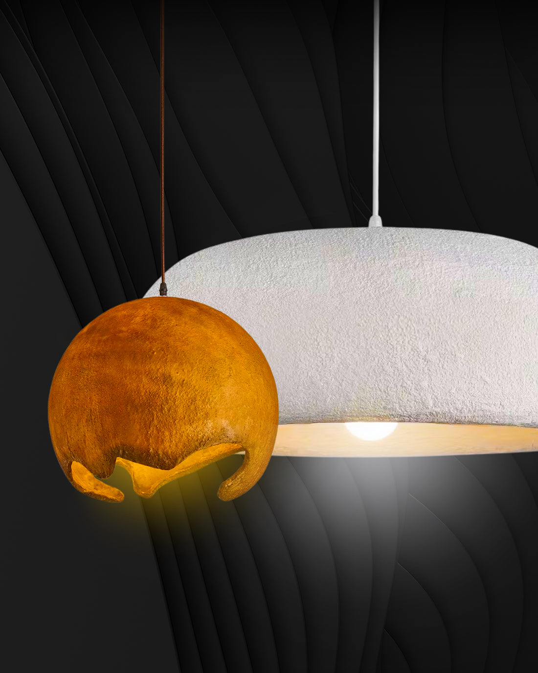 Modern kitchen with sleek black pendant lights over the island, enhancing the minimalist design