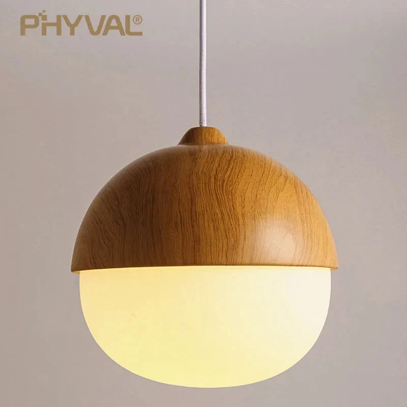 Nut Wood Glass Pendant Light
