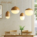 Nut Wood Glass Pendant Light
