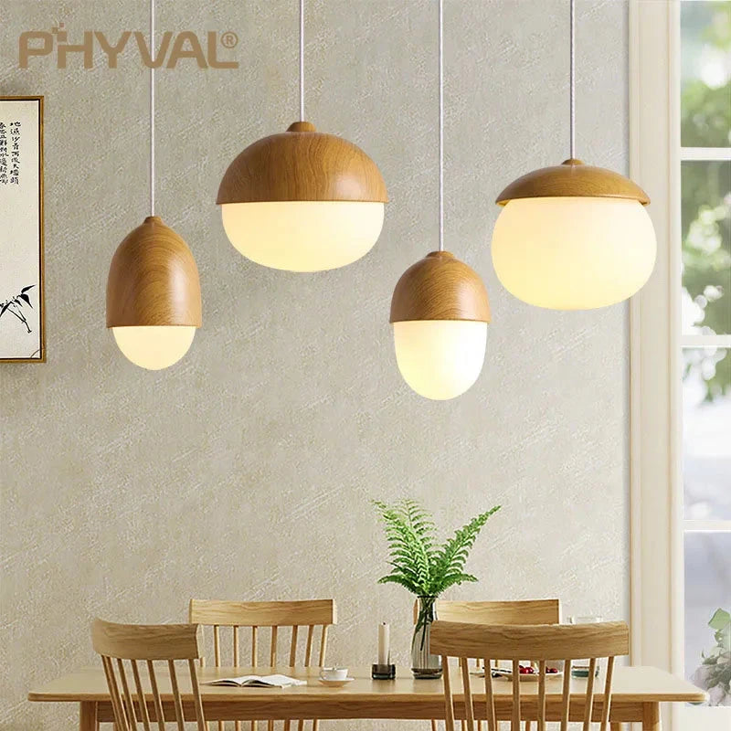 Nut Wood Glass Pendant Light