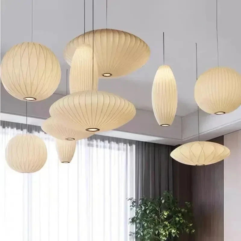 Nelson Bubble LED Pendant Lights – Elegant White Silk Lantern for Home, Shops & Restaurants