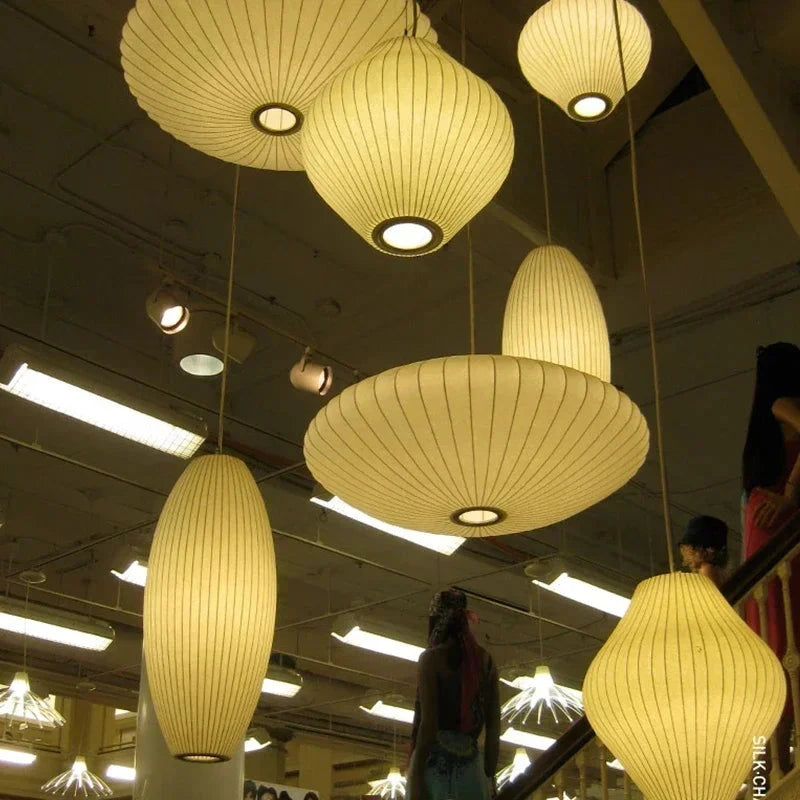 Nelson Bubble LED Pendant Lights – Elegant White Silk Lantern for Home, Shops & Restaurants