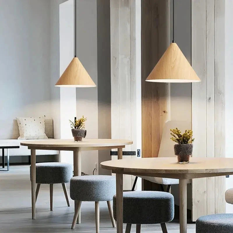 Conical Wooden Pendant Light