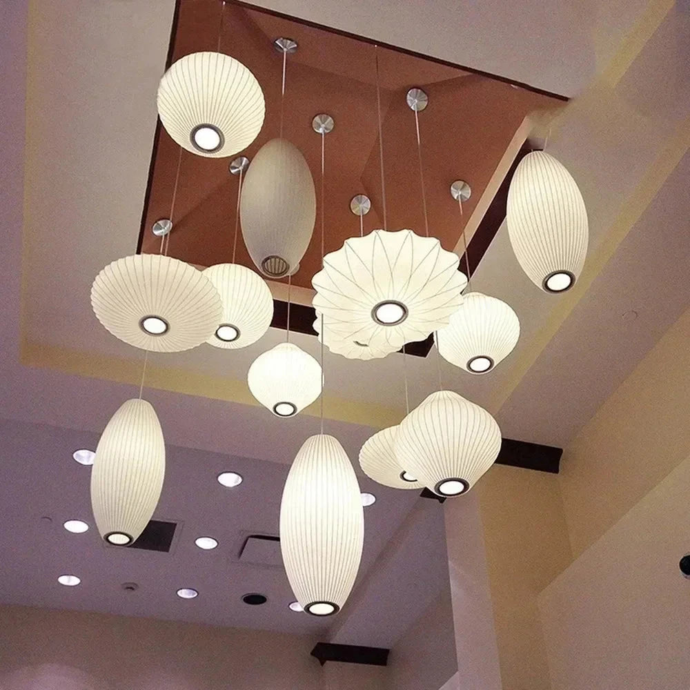 Nelson Bubble LED Pendant Lights – Elegant White Silk Lantern for Home, Shops & Restaurants
