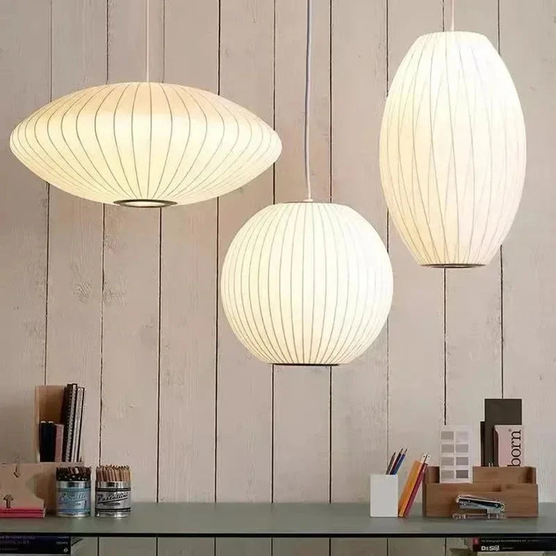 Nelson Bubble LED Pendant Lights – Elegant White Silk Lantern for Home, Shops & Restaurants