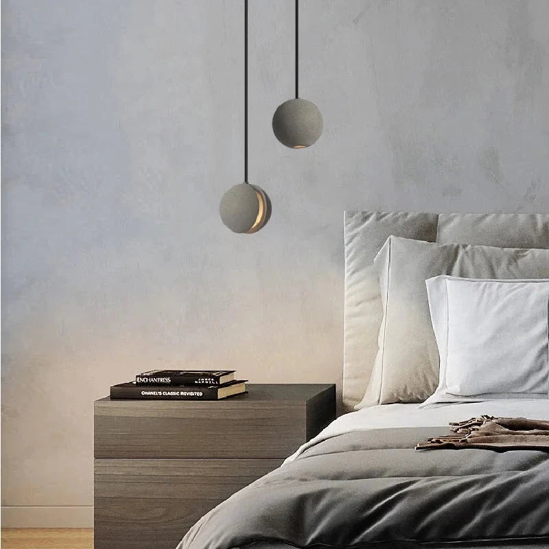 Modern LED Concrete Ball Pendant Light – Minimalist Cement Chandelier