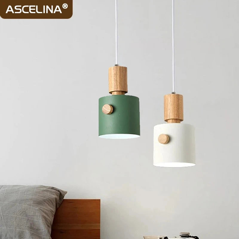 Nordic Wooden LED Pendant Light – Macaron Hanging Lamp for Living & Dining Rooms